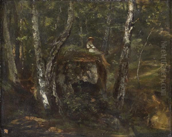 Un Personnage Dans Un Sous-bois Oil Painting by Paul Huet