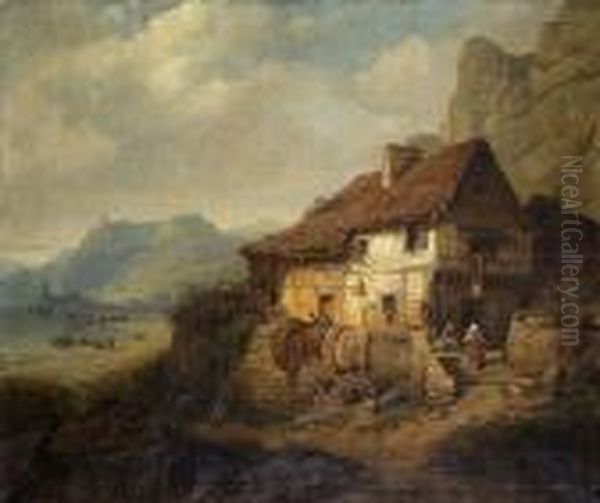 Kustenlandschaft Mit Bauernhaus Oil Painting by Paul Huet