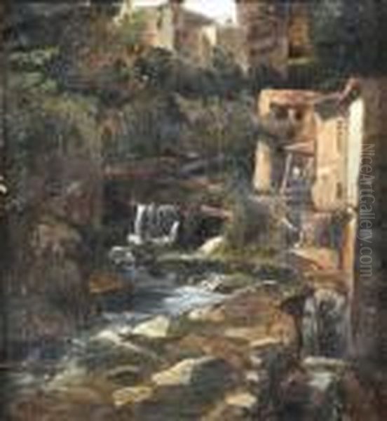 Torrent Dans Un Village De Montage Oil Painting by Paul Huet