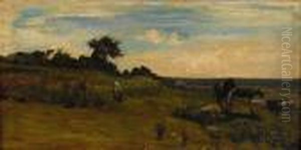 Paysage Aux Chevaux Et Vache Oil Painting by Paul Huet