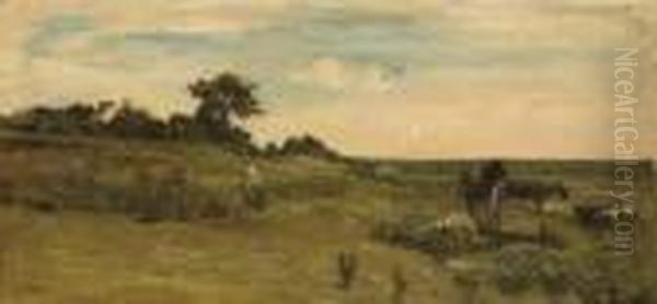 Paysage Aux Chevaux Et Vache Oil Painting by Paul Huet