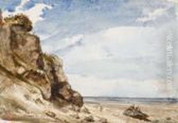 Deux Figures Sur Un Rocher En Bord De Mer A Honfleur Oil Painting by Paul Huet