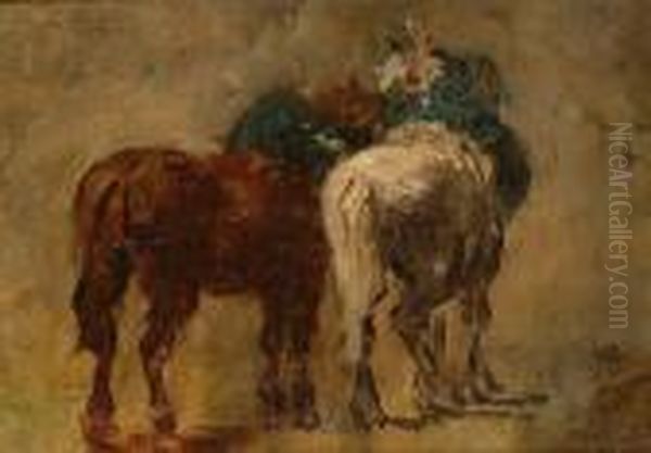 Two Horses Oil Painting by Paul Huet