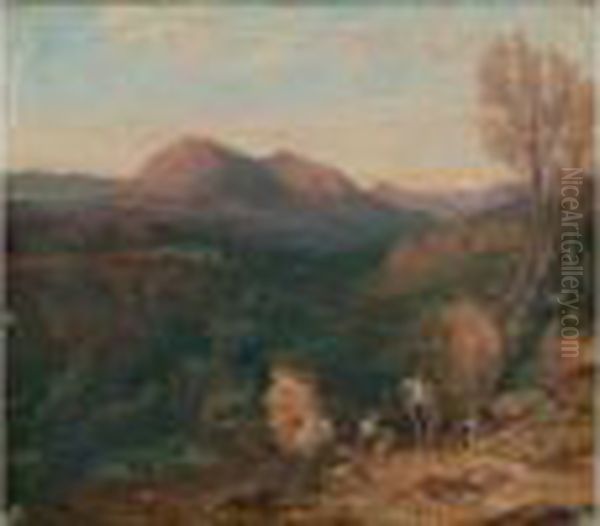  Chevriers Devant Le Monte Calvo  Oil Painting by Paul Huet