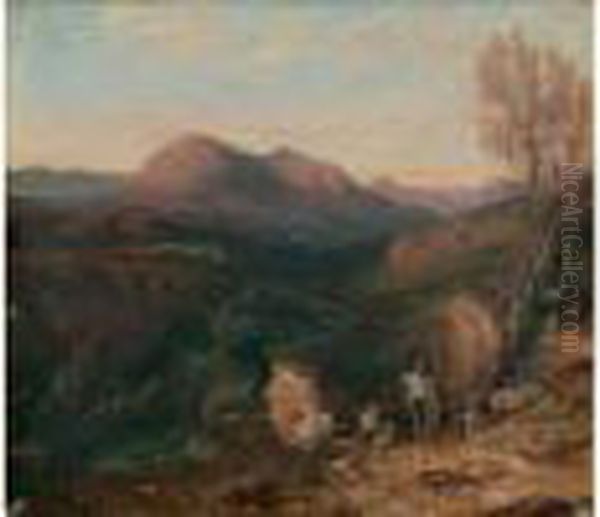 Chevriers Devant Le Monte Calvo Oil Painting by Paul Huet