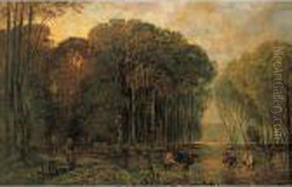 Le Laita, A Mare Haute Dans La Foret De Quimperle (bretagne) Oil Painting by Paul Huet