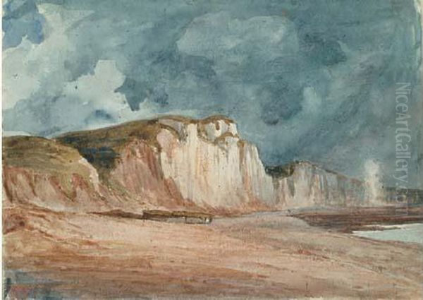 Les Falaises A Fecamp Oil Painting by Paul Huet