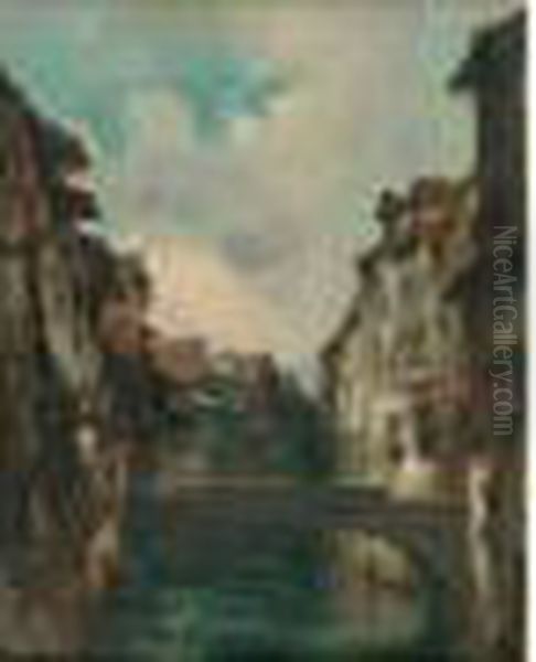 Vieilles Maisons A Rouen Oil Painting by Paul Huet