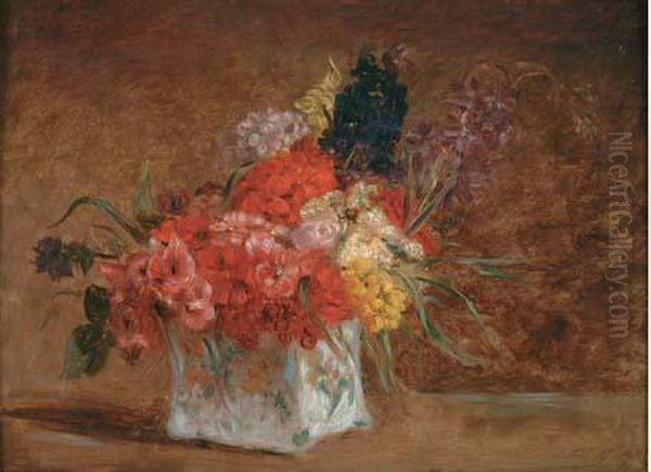 Bouquet Oil Painting by Paul Huet