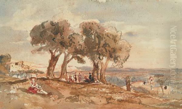 Les Environs D'antibes, Vers 1855 Oil Painting by Paul Huet