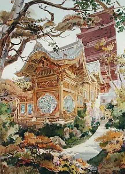 Japanese Tower and Chinese Pagoda in the Royal Park at Laeken Belgium Oil Painting by Marcel, Alexandre Auguste Louis