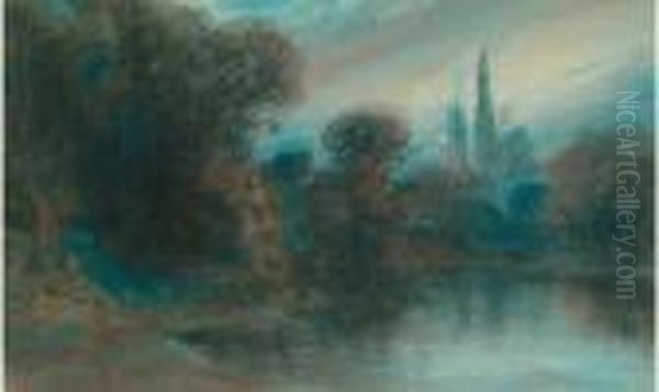 Paysage De ?? L'abbaye Dans Les Bois ?? Oil Painting by Paul Huet