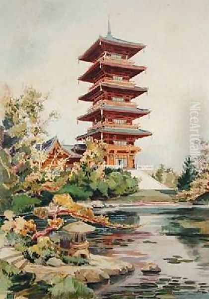 Japanese Tower in the Royal Park at Laeken Belgium 3 Oil Painting by Marcel, Alexandre Auguste Louis