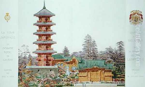 Japanese Tower in the Royal Park at Laeken Belgium 2 Oil Painting by Marcel, Alexandre Auguste Louis