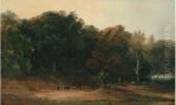 Le Retour Du Troupeau, Foret De Barbizon Oil Painting by Paul Huet