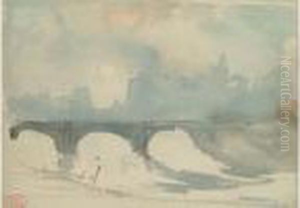 Matinee D'hiver Pres Du Pont Neuf Oil Painting by Paul Huet