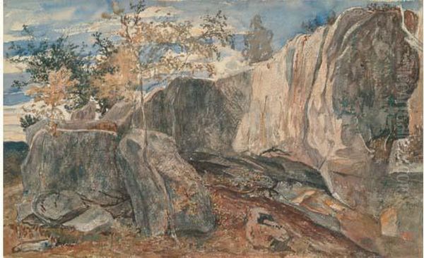 Les Rochers, Carabasco, Circa 1837-1838 Oil Painting by Paul Huet