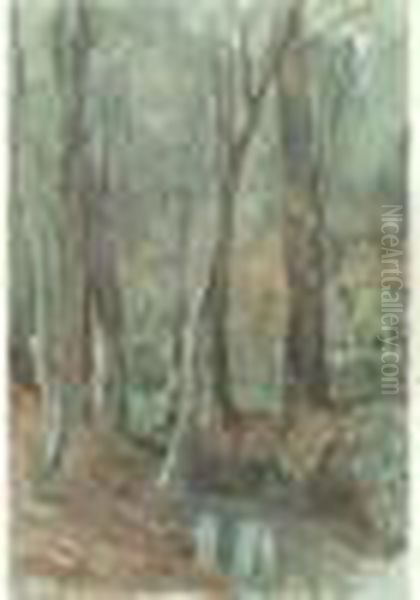 Foret De Compiegne (mare Sous Les Arbres) Oil Painting by Paul Huet