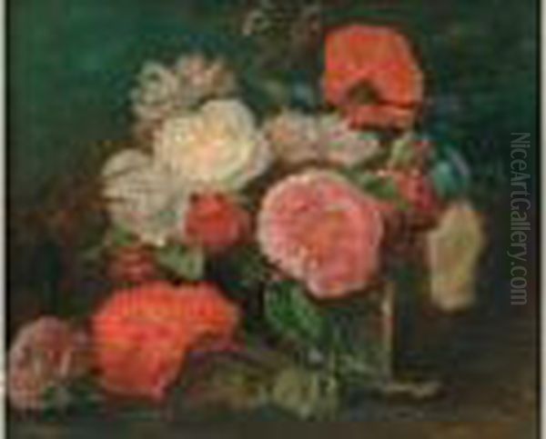 Fleurs, Circa 1828-1830 Oil Painting by Paul Huet