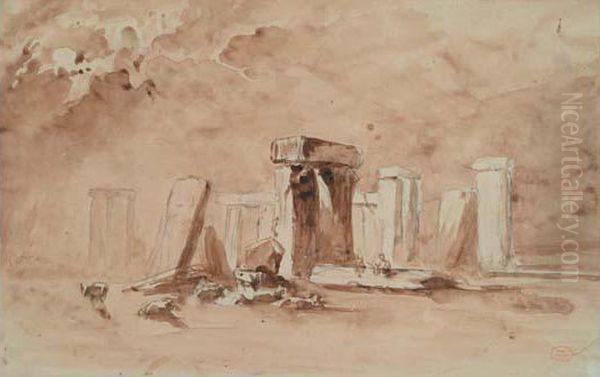 Les Pierres Druidiques, Stonehenge Oil Painting by Paul Huet