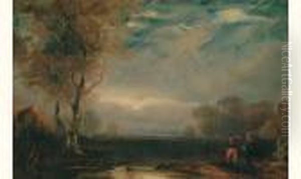 Crepuscule Avec Personnage En 
Pantalaon Rouge, 1825-26 (probablement Une Scene Tiree D'un Roman De 
Walter Scott) Oil Painting by Paul Huet