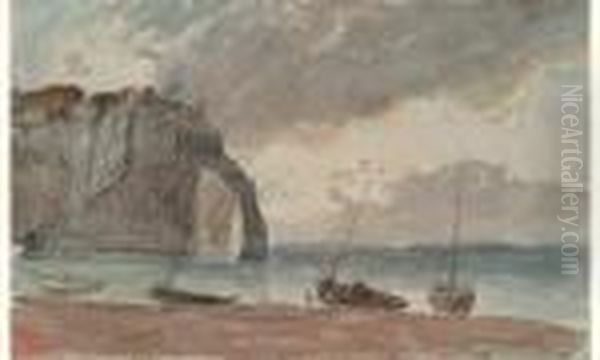 Crepuscule A Etretat Oil Painting by Paul Huet