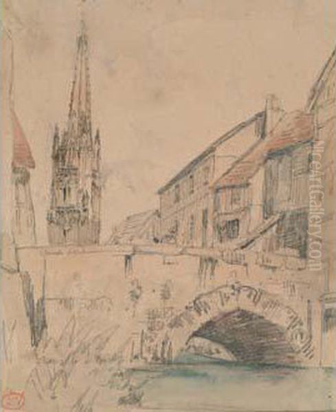 Pont A Rouen Oil Painting by Paul Huet