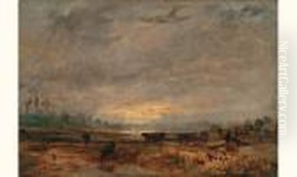 Vallee Normande Pres Du Treport, Lumiere D'uin Jour De Pluie, Circa 1825 Oil Painting by Paul Huet