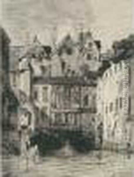 Frontispice De Six Eaux-fortes, 1835 - Vielles Maisons A Rouen Oil Painting by Paul Huet