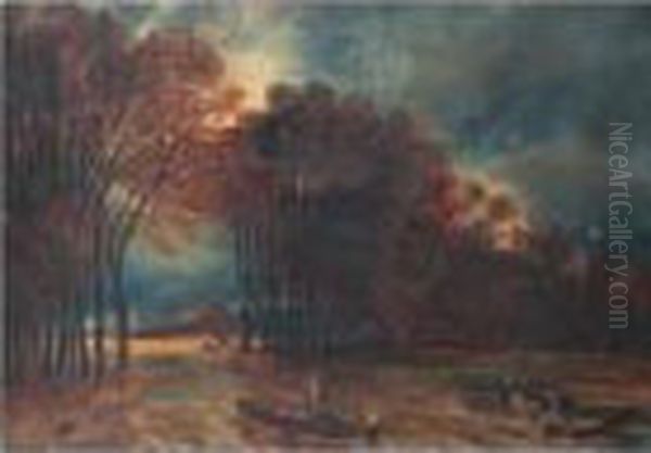 Etude Pour L'inondation A Saint-cloud Oil Painting by Paul Huet