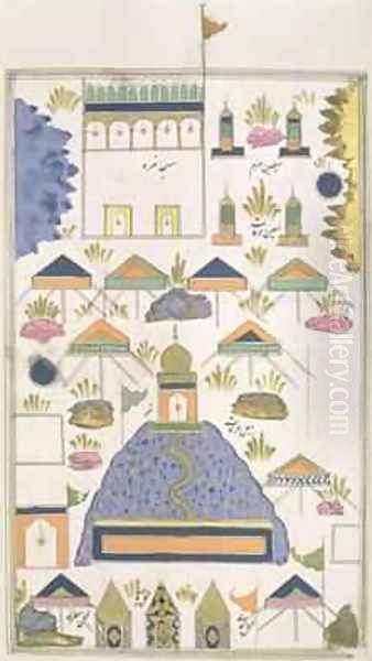 Points of Pilgimage at Mecca and Medina from Futuh al-Haramain 1589 Oil Painting by al-Din Muhyi