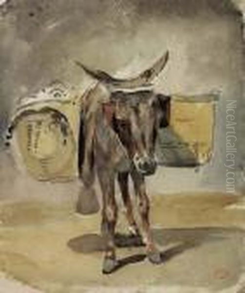 A Donkey Oil Painting by Paul Huet