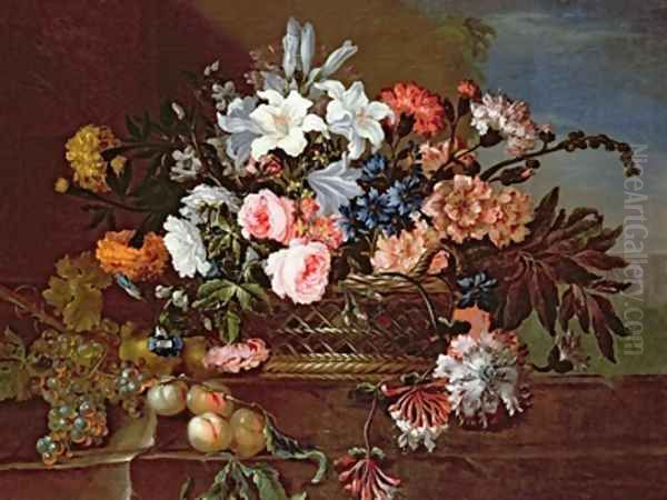 Still Life of Flowers in a Basket Oil Painting by Antoine (Baptiste M.) Monnoyer