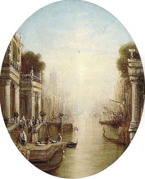 A capriccio of a Venetian backwater Oil Painting by Francis Moltino