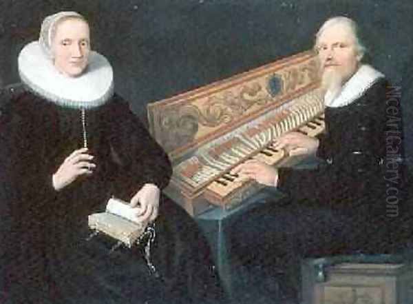 Couple at the Clavichord 1648 Oil Painting by Jan Barendsz Muyckens