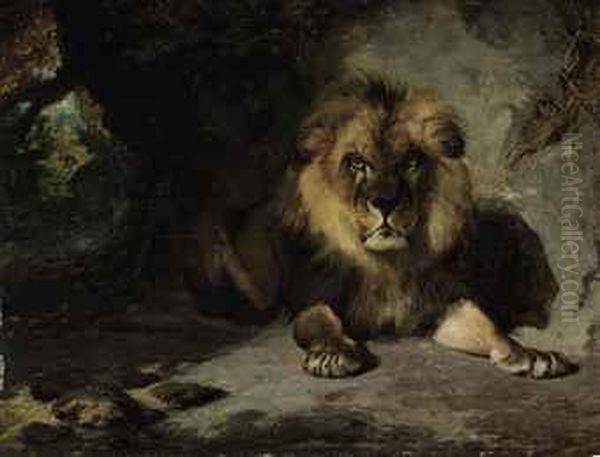 A Lion In His Den Oil Painting by William Huggins