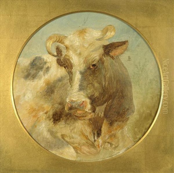 Head Study Of A Bull Oil Painting by William Huggins