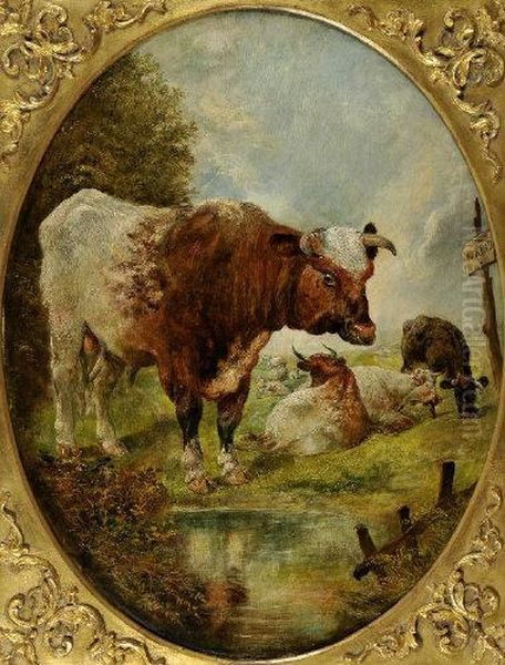 A Bull With Cattle Oil Painting by William Huggins