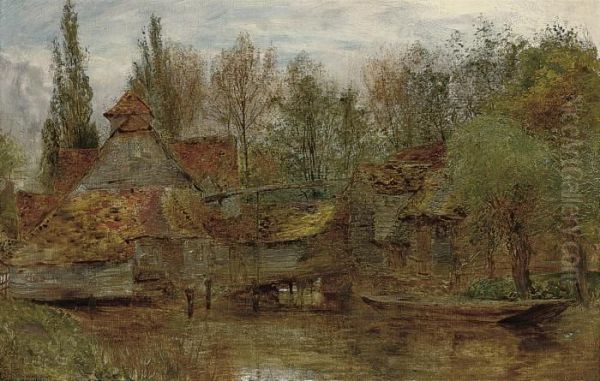 A Cottage Nestled In A Wooded River Landscape Oil Painting by William Huggins