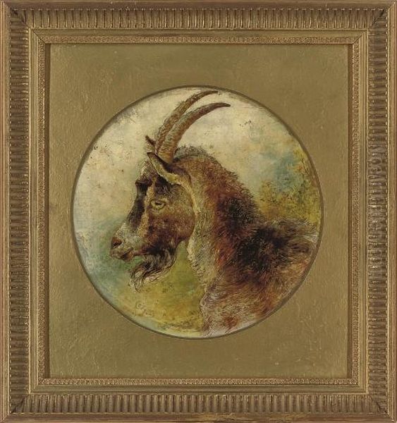 Head Of A Billy Goat Oil Painting by William Huggins