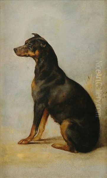 Portrait Of A Manchester Terrier - Portrait Of A Boy With A Rodverso Oil Painting by William Huggins