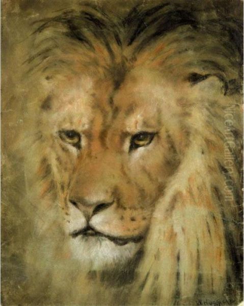 Study Of A Lion's Head Oil Painting by William Huggins