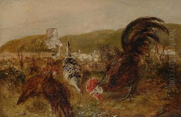 Feeding Time On The Farm Oil Painting by William Huggins