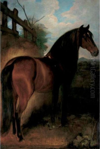 A Bay Stallion In A Landscape Oil Painting by William Huggins