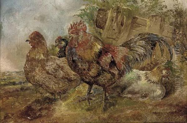 A Cock And Hens Oil Painting by William Huggins