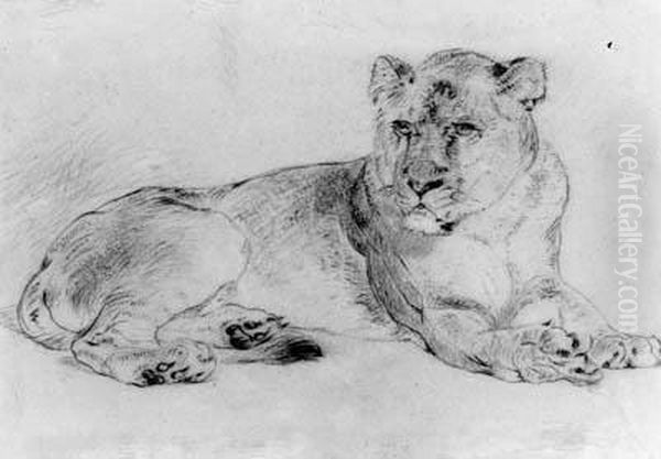 A Lioness Oil Painting by William Huggins