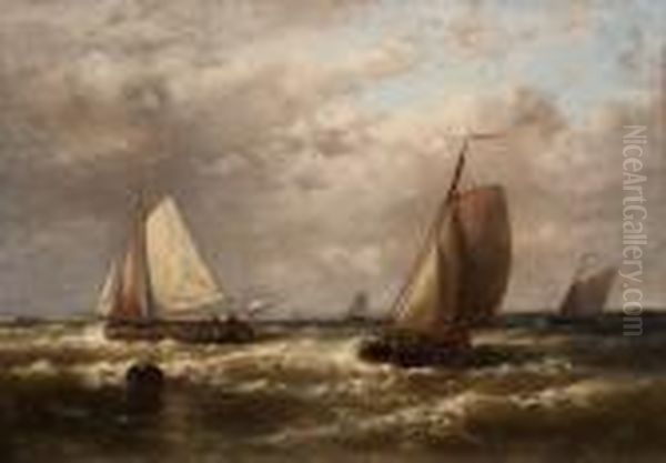 Ships On Open Water Oil Painting by Abraham Hulk Jun.