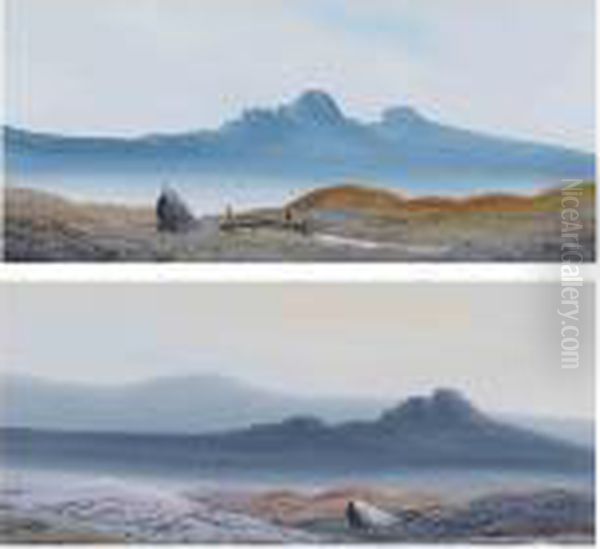 Two Moorland Landscapes With Mountains Beyond Oil Painting by Abraham Hulk Jun.