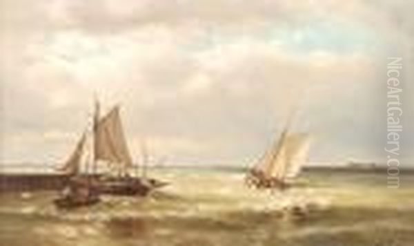 Boats At The Harbour Mouth Oil Painting by Abraham Hulk Jun.