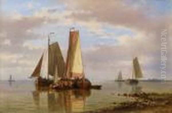 Strand Mitsegelschiffen Oil Painting by Abraham Hulk Jun.